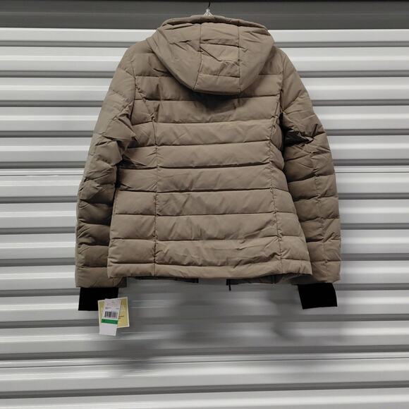 Michael Michael Kors Womens Down Puffer Jacket Coat Large Taupe Hooded Packable - Picture 5 of 13